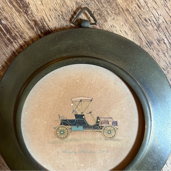 Vintage STANLEY STEAMER 1908 Print Automobile Cars Home Decor Round Brass Frame - Picture 3 of 8